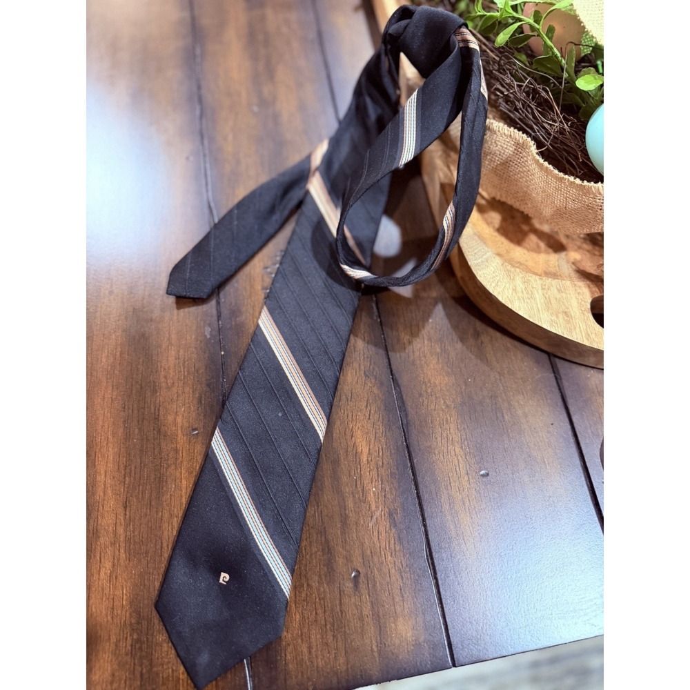 Pierre Cardin Men's Woven Silk Striped Pointed Tie Black/Tan/Blue